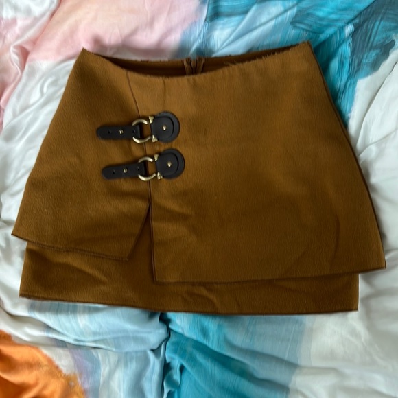 Anthropologie meadow rue brown buckle felt skirt - Picture 1 of 3